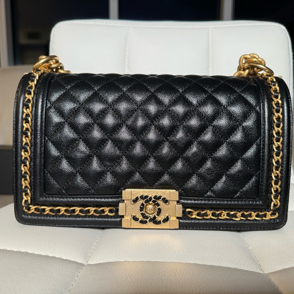 Brand New Boy Chanel Handbag in Black and Gold